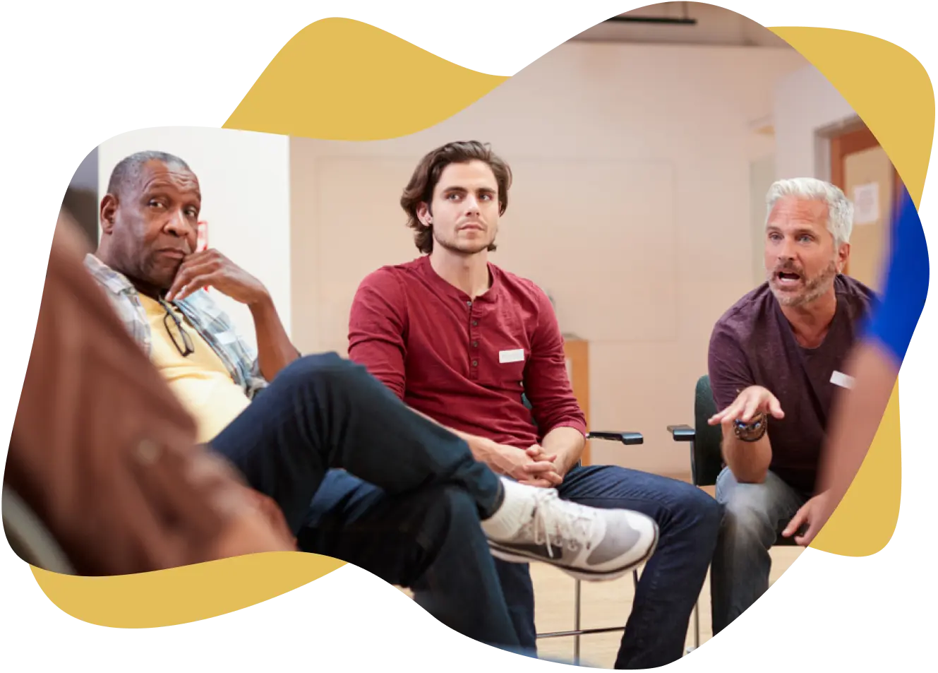 Men's group therapy at a men's drug rehab